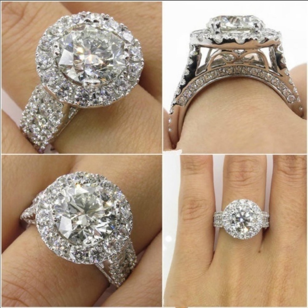 NEW💍925 SILVER ROUND DIAMOND HALO ENGAGEMENT RING - Picture 2 of 5